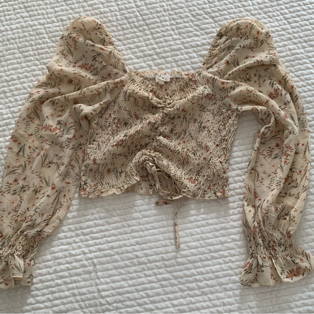 Elegant Long Sleeve Smocked Crop Blouse